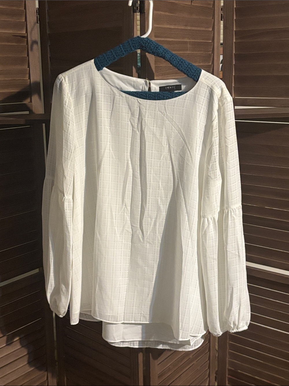 White Textured Long-Sleeve Blouse